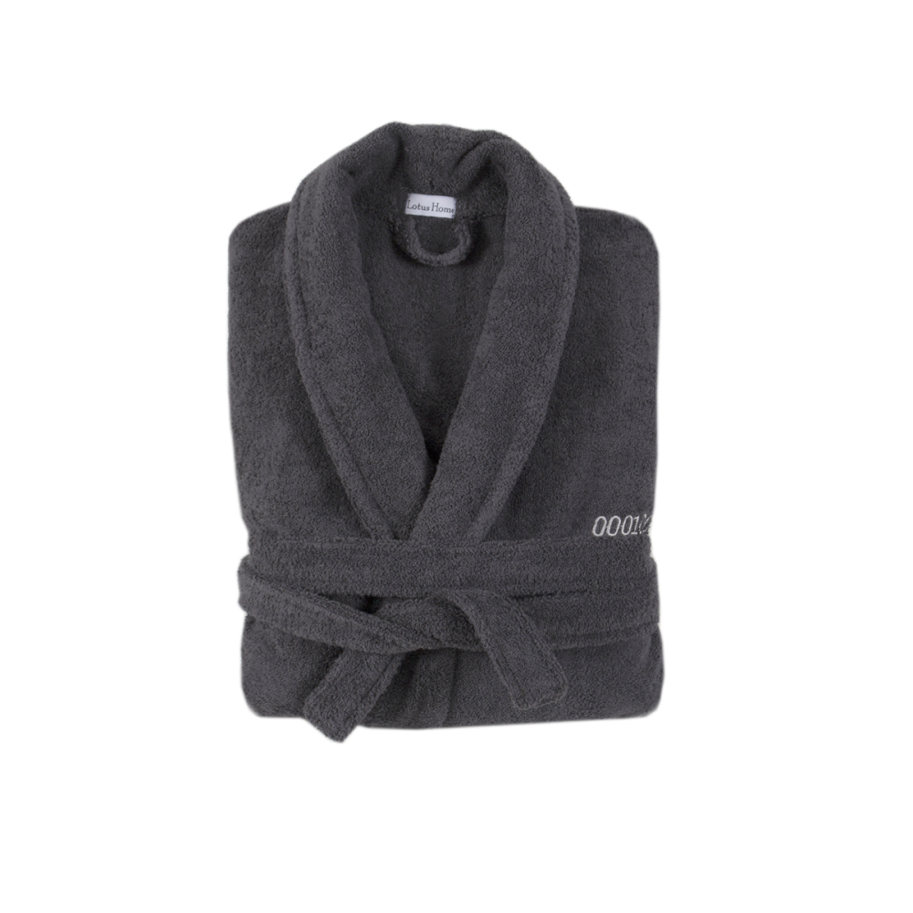 Халат махровый unisex Lotus Home - Basic Soft private line графит L