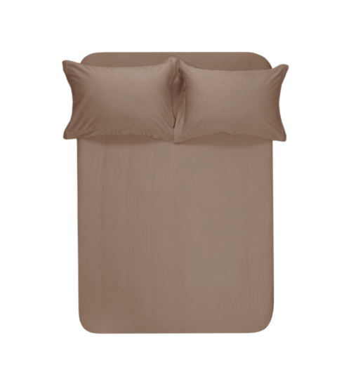 Простирадло на резинці з наволочками сатин Lotus Home - Dakota Modern кавовий 160*200+50*70 (2)